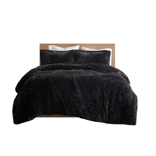 100% Polyester Malea Solid Shaggy Fur Duvet Cover Set (Twin Size)
