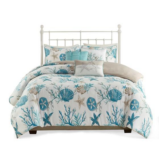 Cotton Sateen Coastal Duvet Cover Set -6 pcs.  (King/Cal King)