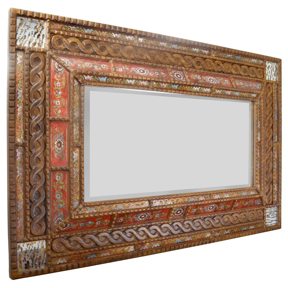 Peruvian Painted Glass Serpentine Mirror