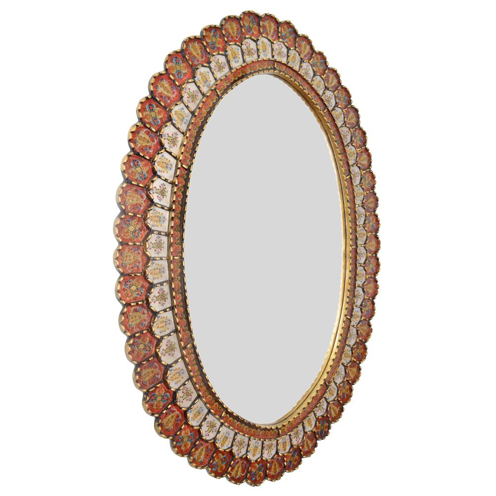 Peruvian Painted Glass Scalloped Mirror