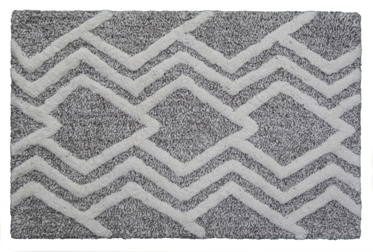 Geometric Pattern Bath Rug  in Grey & Ivory (20" x 32")
