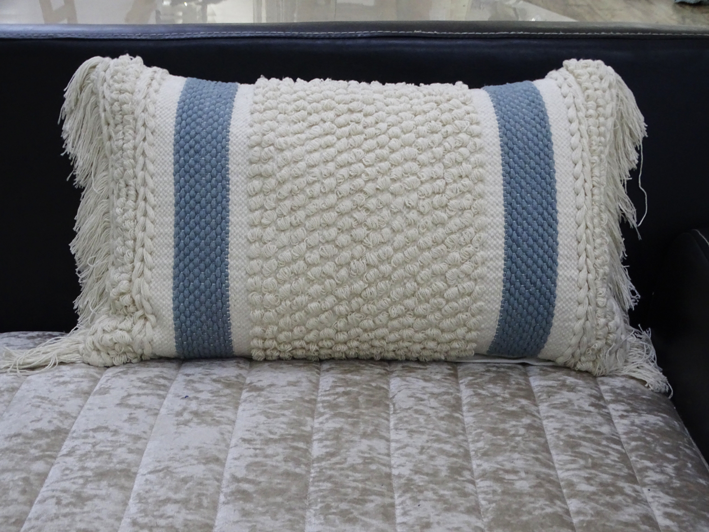 Decorative Striped Pillow w/Loop Texture and Fringes