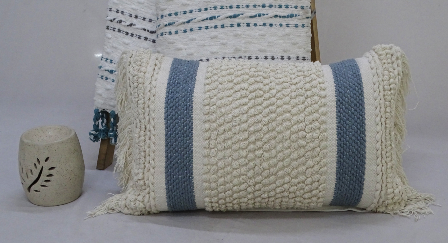 Decorative Striped Pillow w/Loop Texture and Fringes