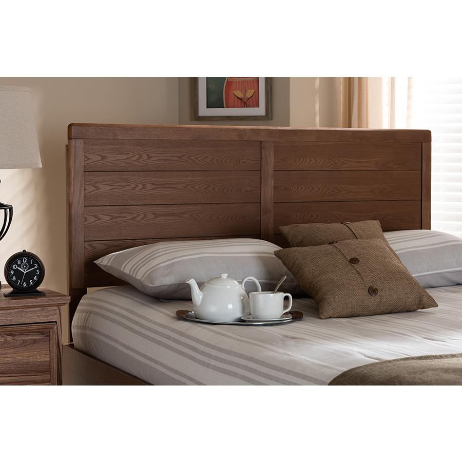 Seren Mid-Century Modern Walnut Brown Finished Wood Queen Size Headboard