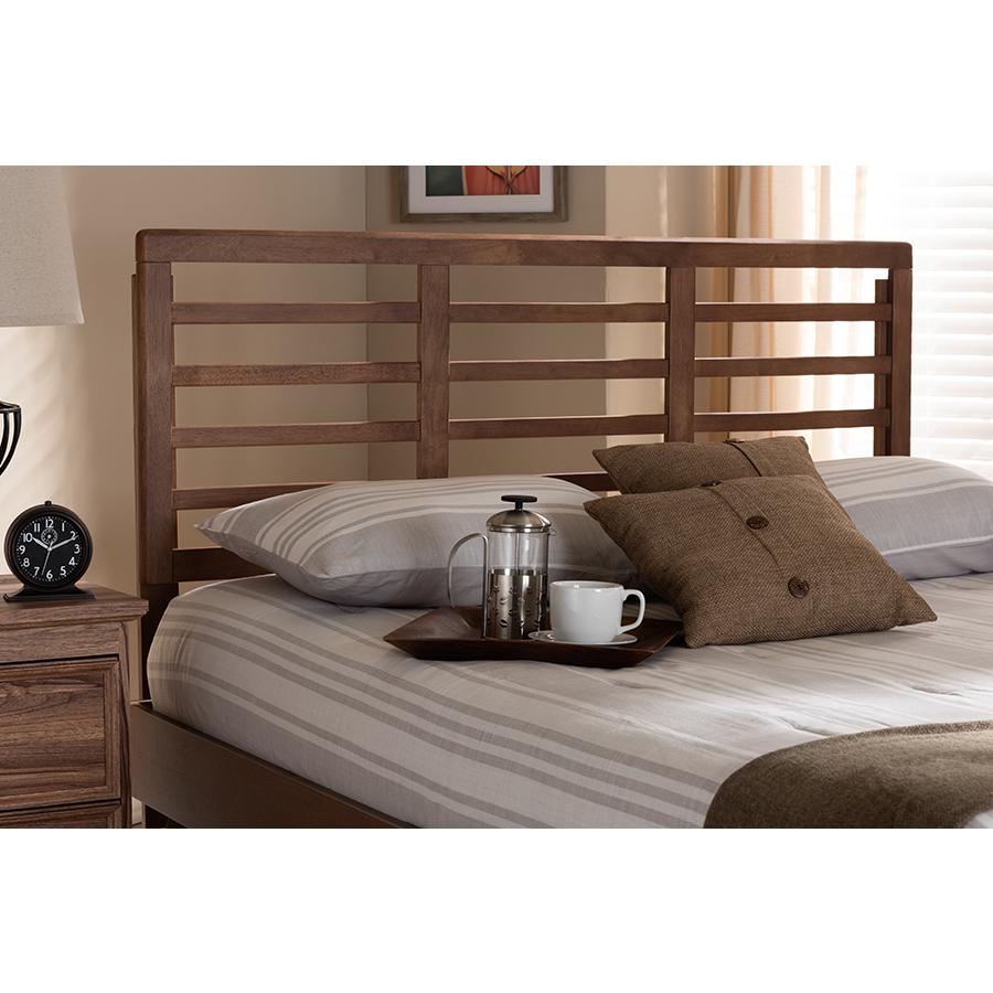 Walnut Brown Finished Wood Queen Size Open Slat Headboard