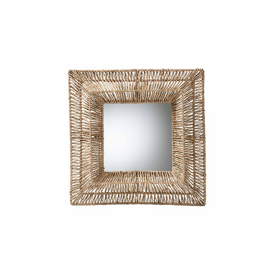 Bohemian Metal and Natural Brown Seagrass Accent Wall Mirror