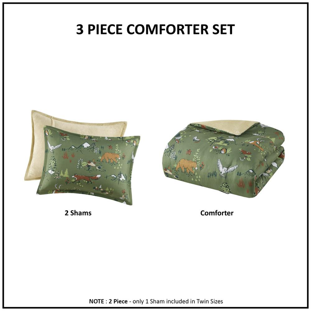 Heath Forest Animals Plush Reversible Comforter Set -3 pcs. (86 x 86)