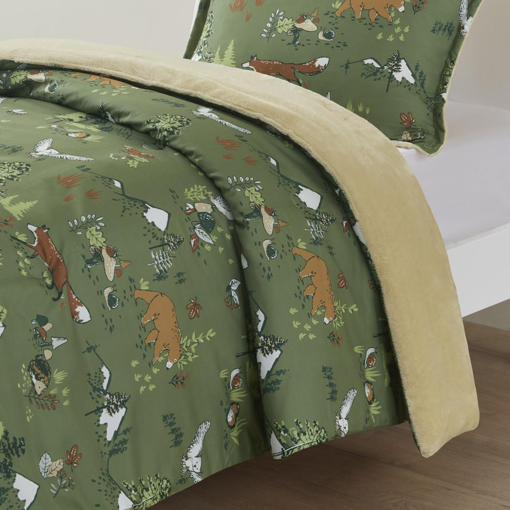 Heath Forest Animals Plush Reversible Comforter Set -3 pcs. (86 x 86)