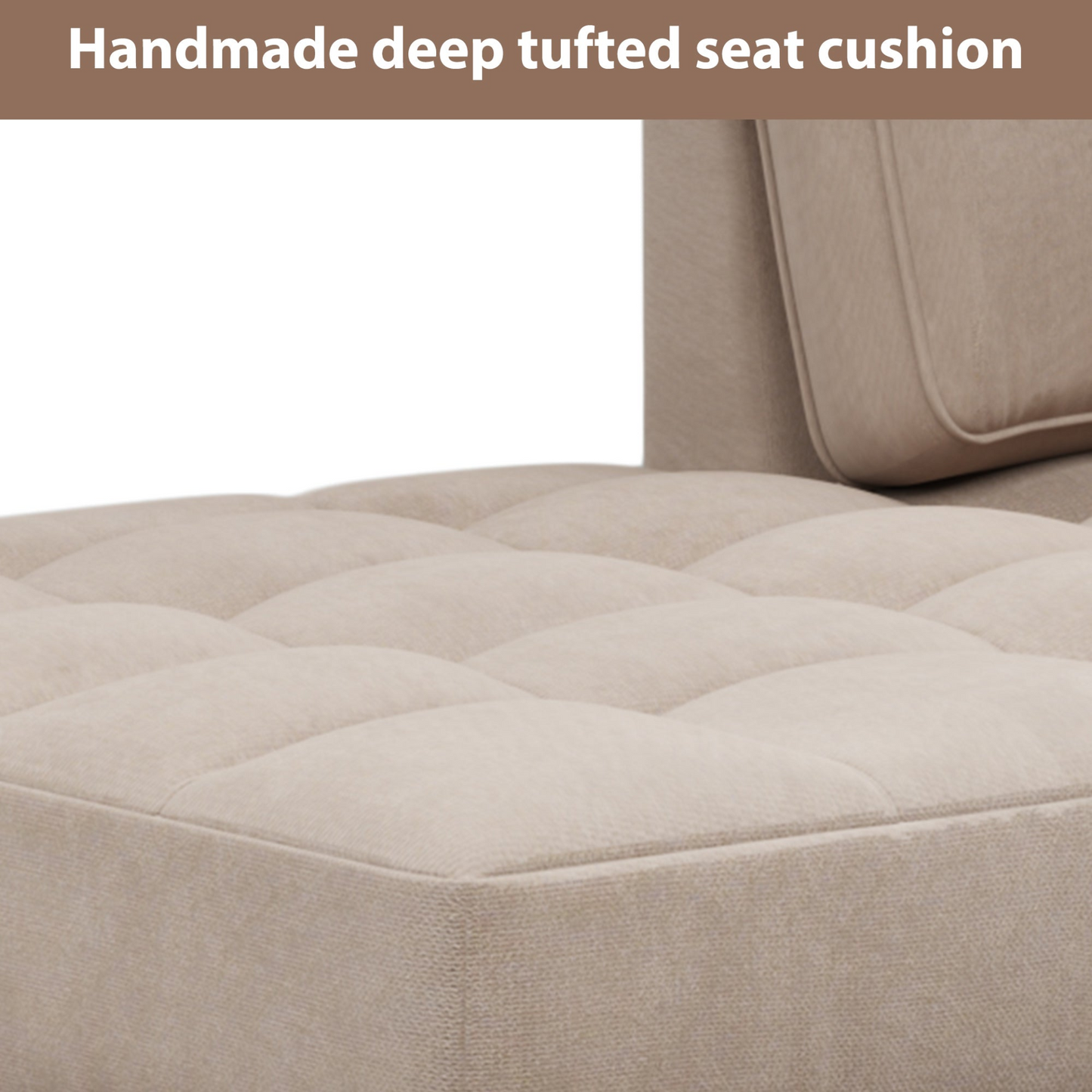 Tufted Upholstered Textured Fabric Chaise Lounge, Toss Pillow Included