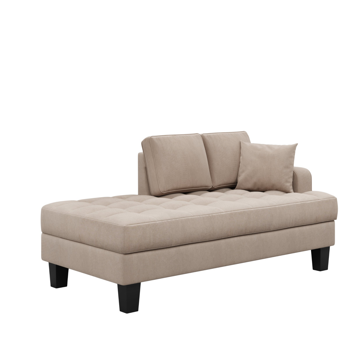 Tufted Upholstered Textured Fabric Chaise Lounge, Toss Pillow Included