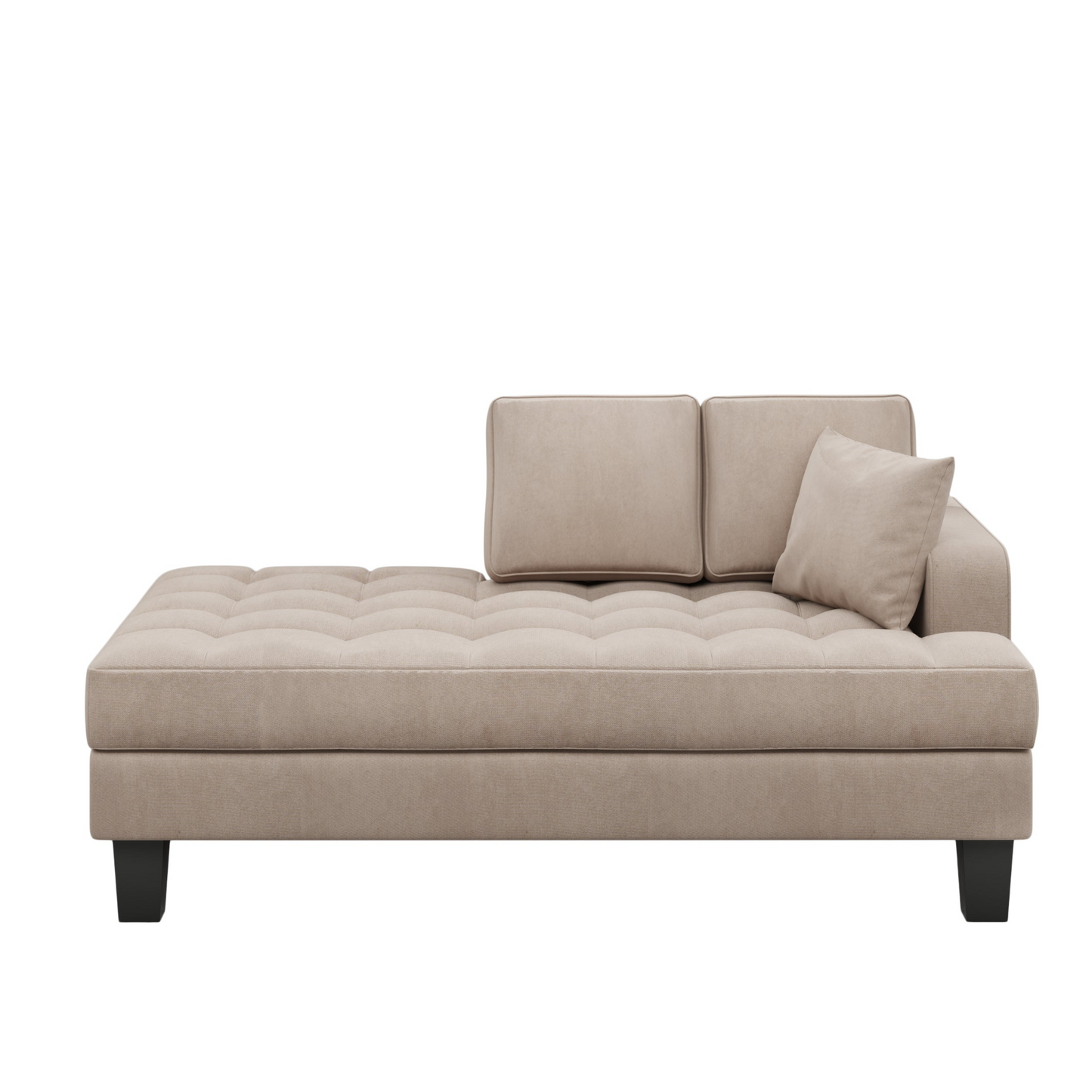 Tufted Upholstered Textured Fabric Chaise Lounge, Toss Pillow Included