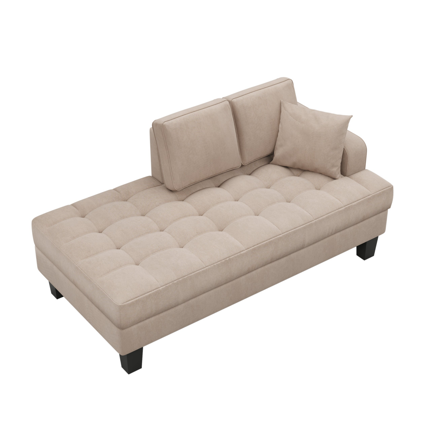 Tufted Upholstered Textured Fabric Chaise Lounge, Toss Pillow Included