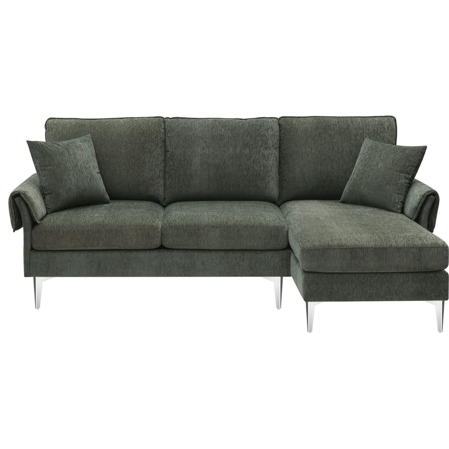 Sectional Sofa, Modern Chenille L-Shaped Sofa Couch w/Reversible Chaise Lounge (2 Pillows)