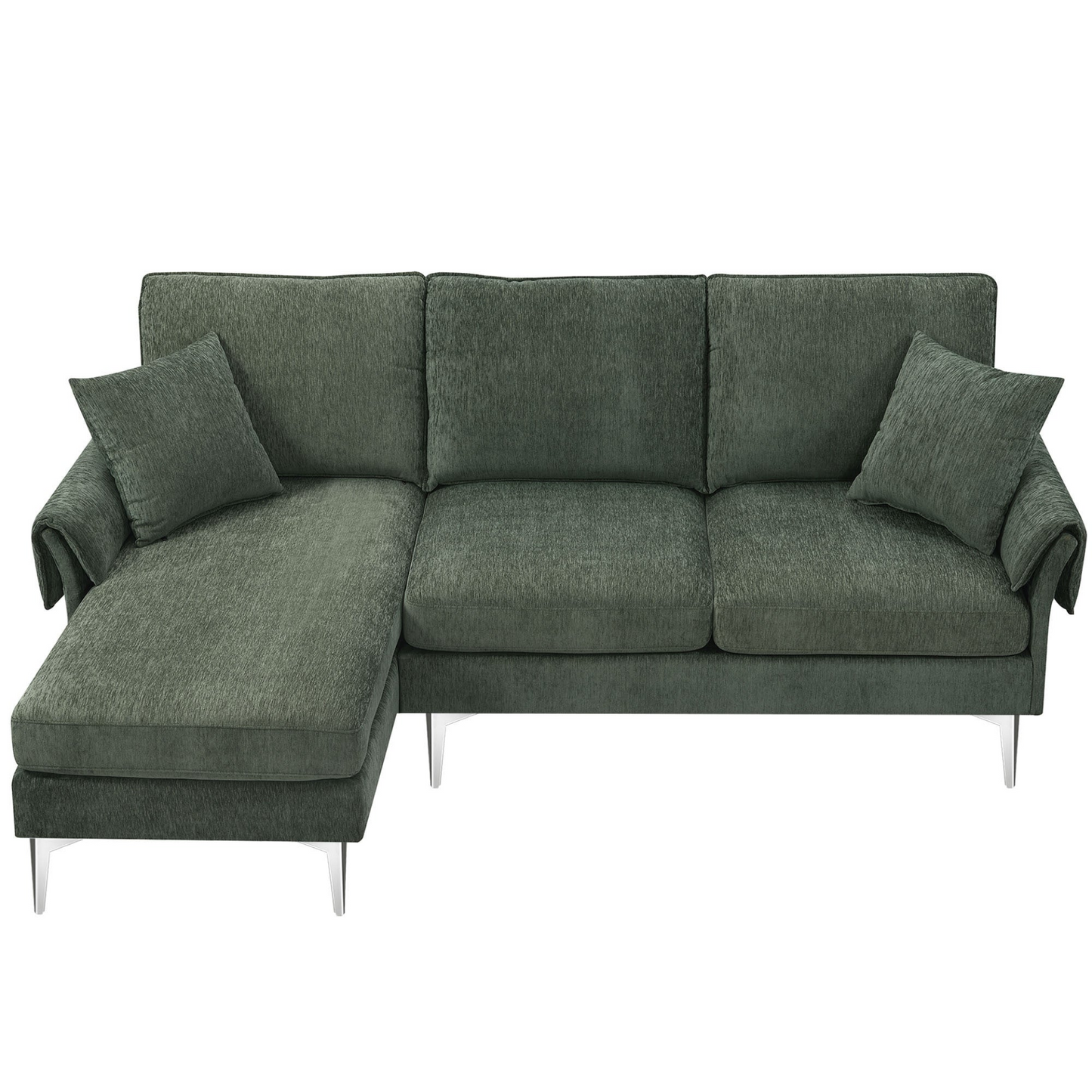 Sectional Sofa, Modern Chenille L-Shaped Sofa Couch w/Reversible Chaise Lounge (2 Pillows)