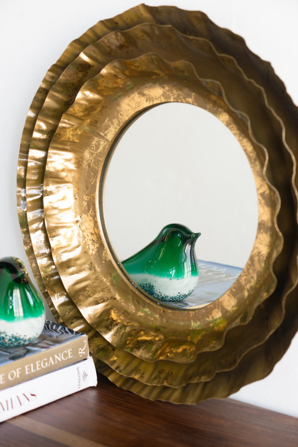 Mid-Century Modern 16" Round Wall Mirror w/Gold Metal Frame