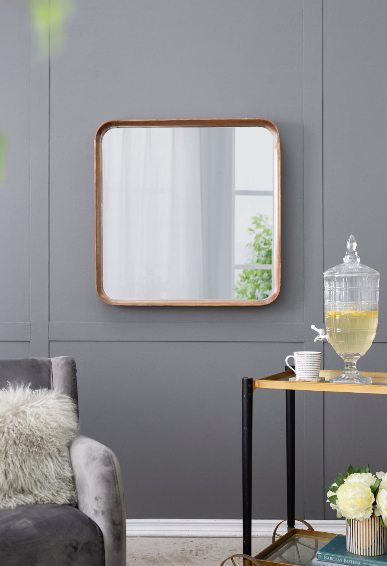 Square Wall Mirror w/Wood Frame