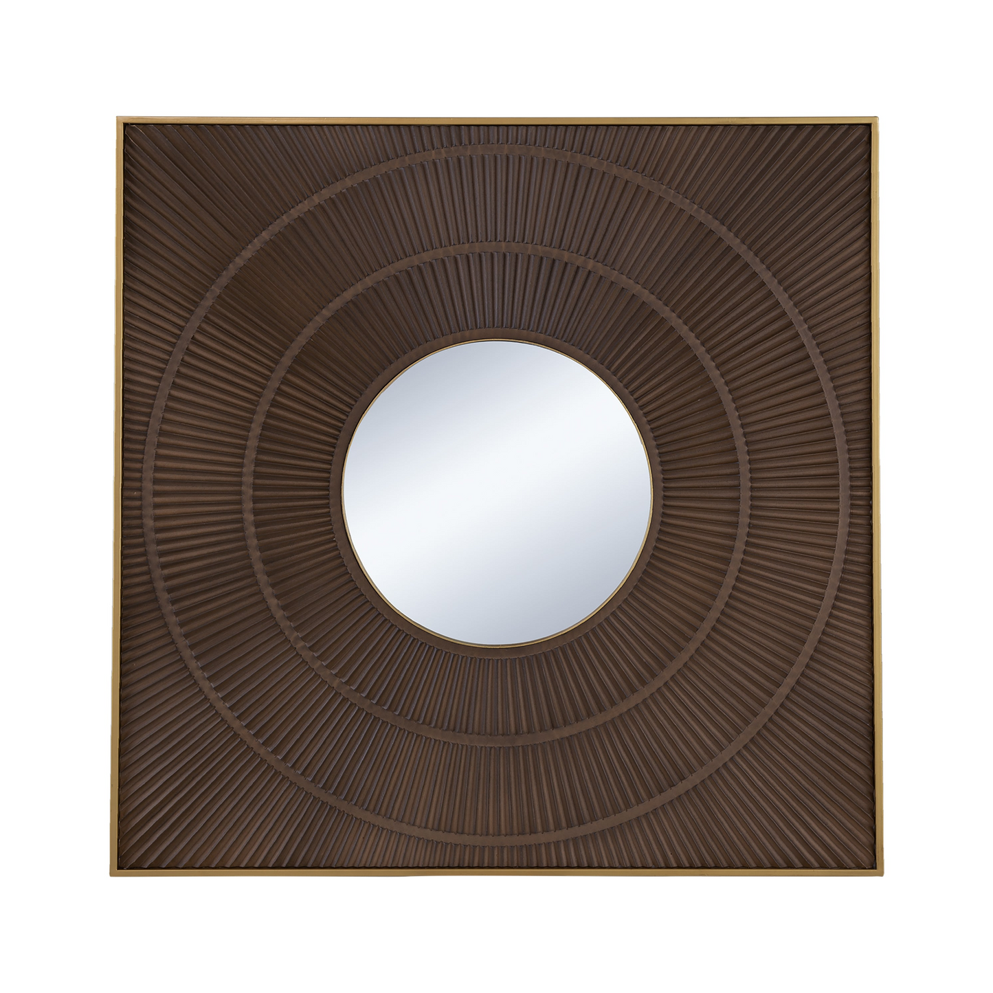 Square Carved Wall Mirror w/Pleated Design w/Gold Iron Frame, Neutral Colorway