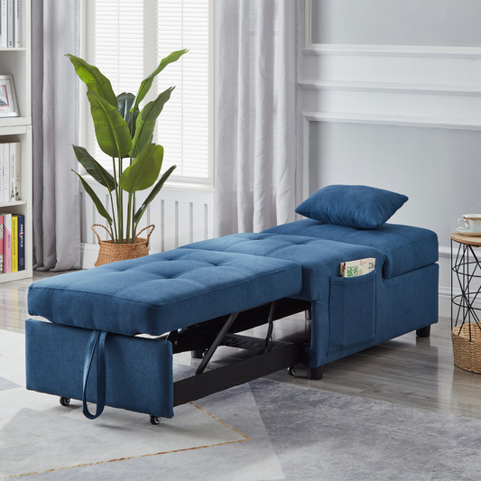 Living Room Bed Room Furniture with Blue Linen Fabric Recliner Chair Bed