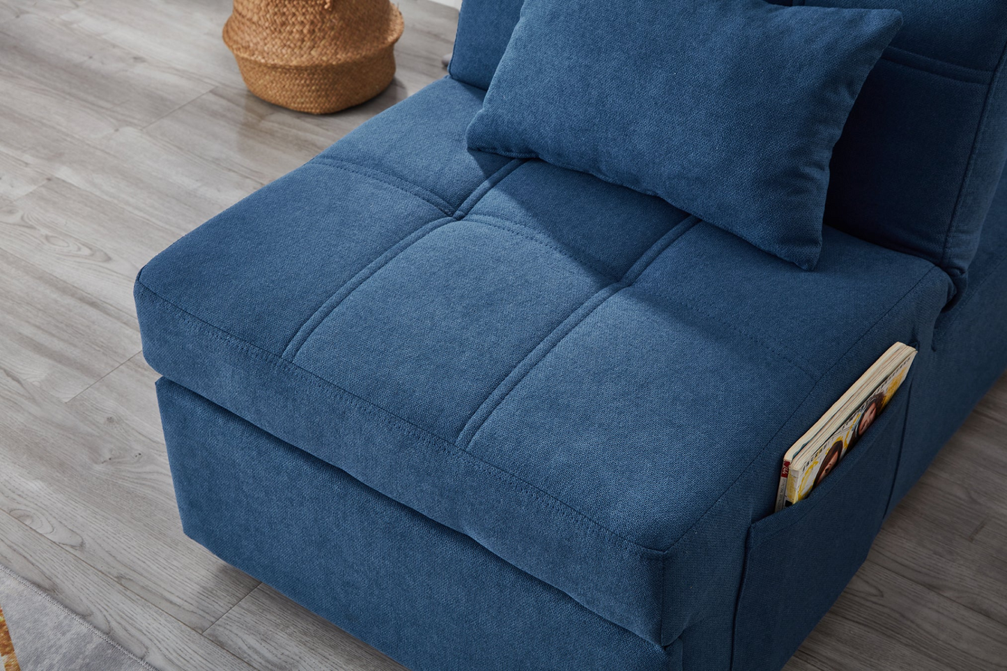 Living Room Bed Room Furniture with Blue Linen Fabric Recliner Chair Bed