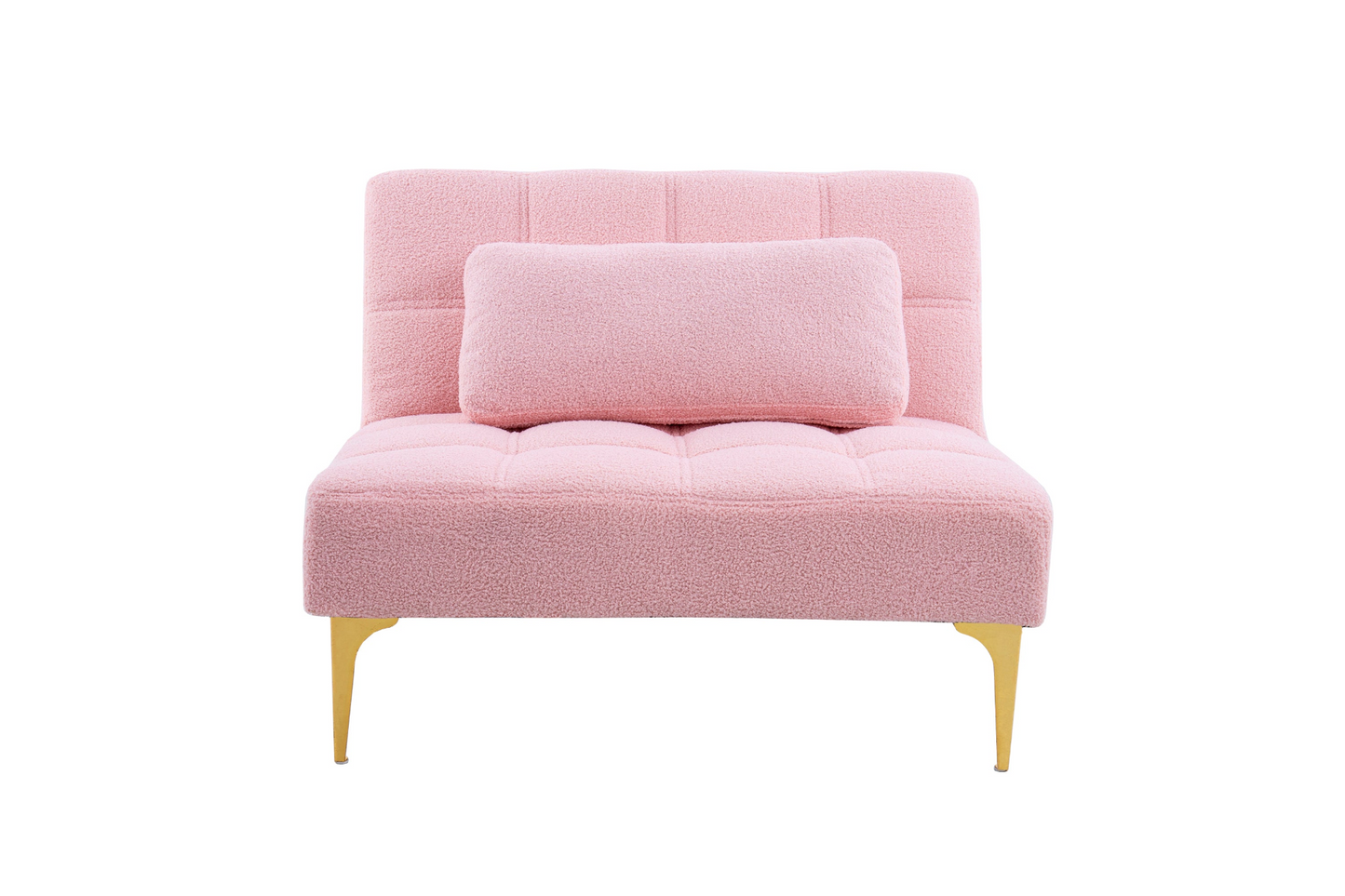 Convertible Single Futon Chair w/Gold Metal Legs, Teddy Fabric (Pink)