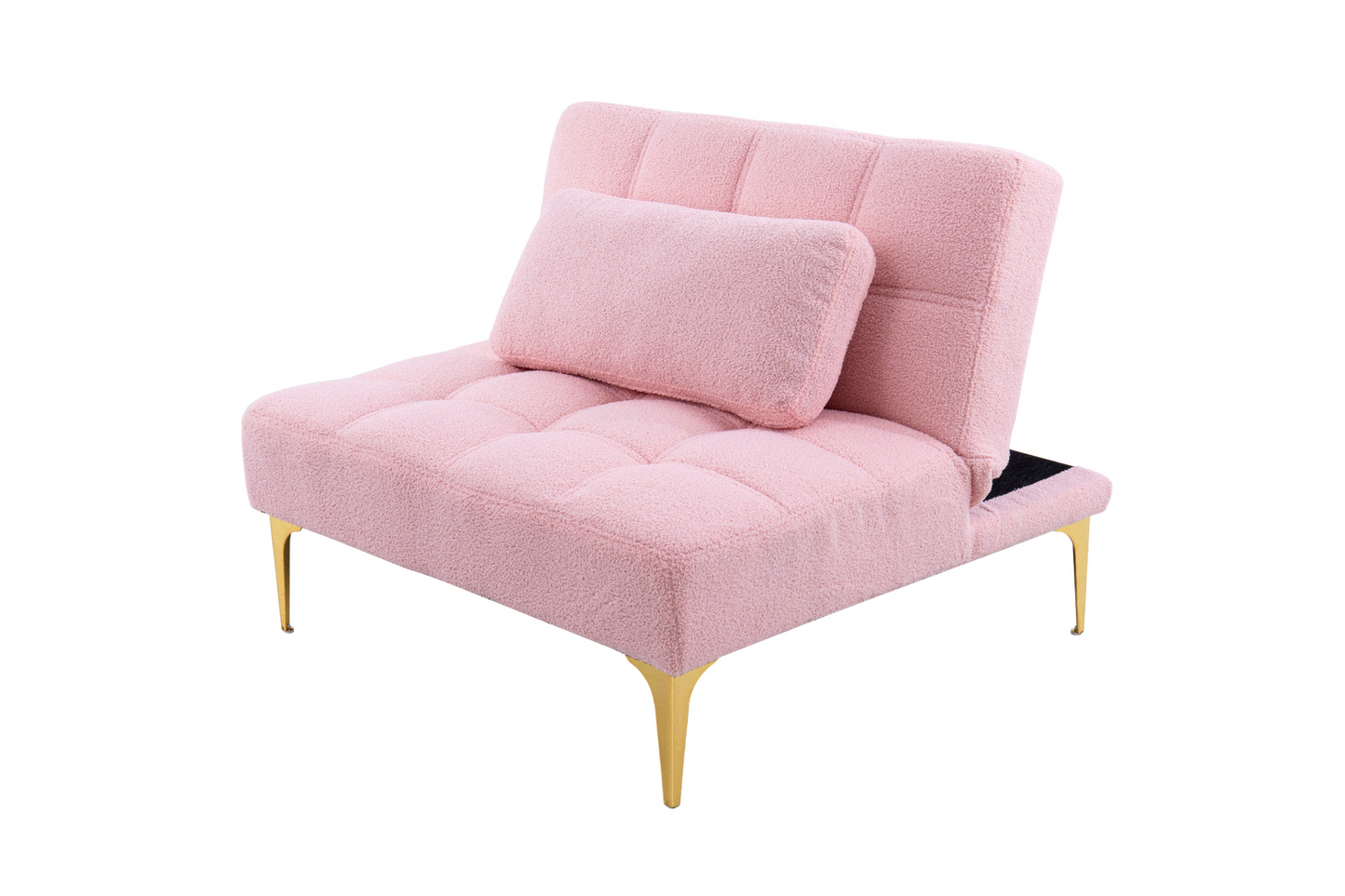 Convertible Single Futon Chair w/Gold Metal Legs, Teddy Fabric (Pink)