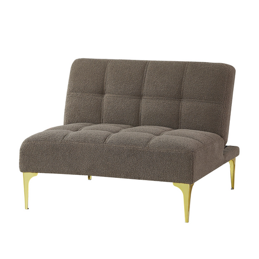 Convertible Single Chair Bed Futon w/Gold Metal Legs Teddy Fabric
