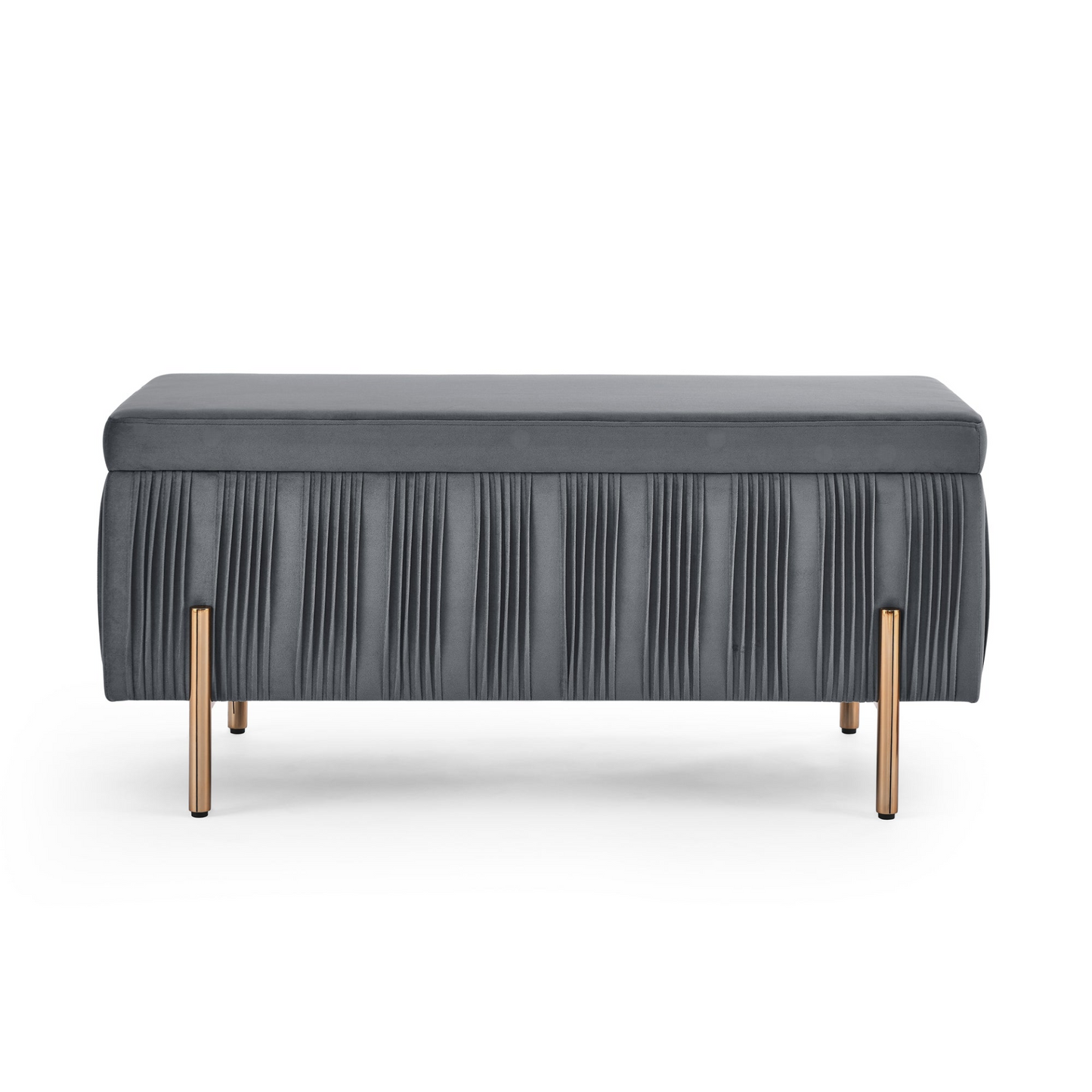 Elegant Upholstered Velvet Ottoman/Storage Bench w/Cedar Wood Veneer