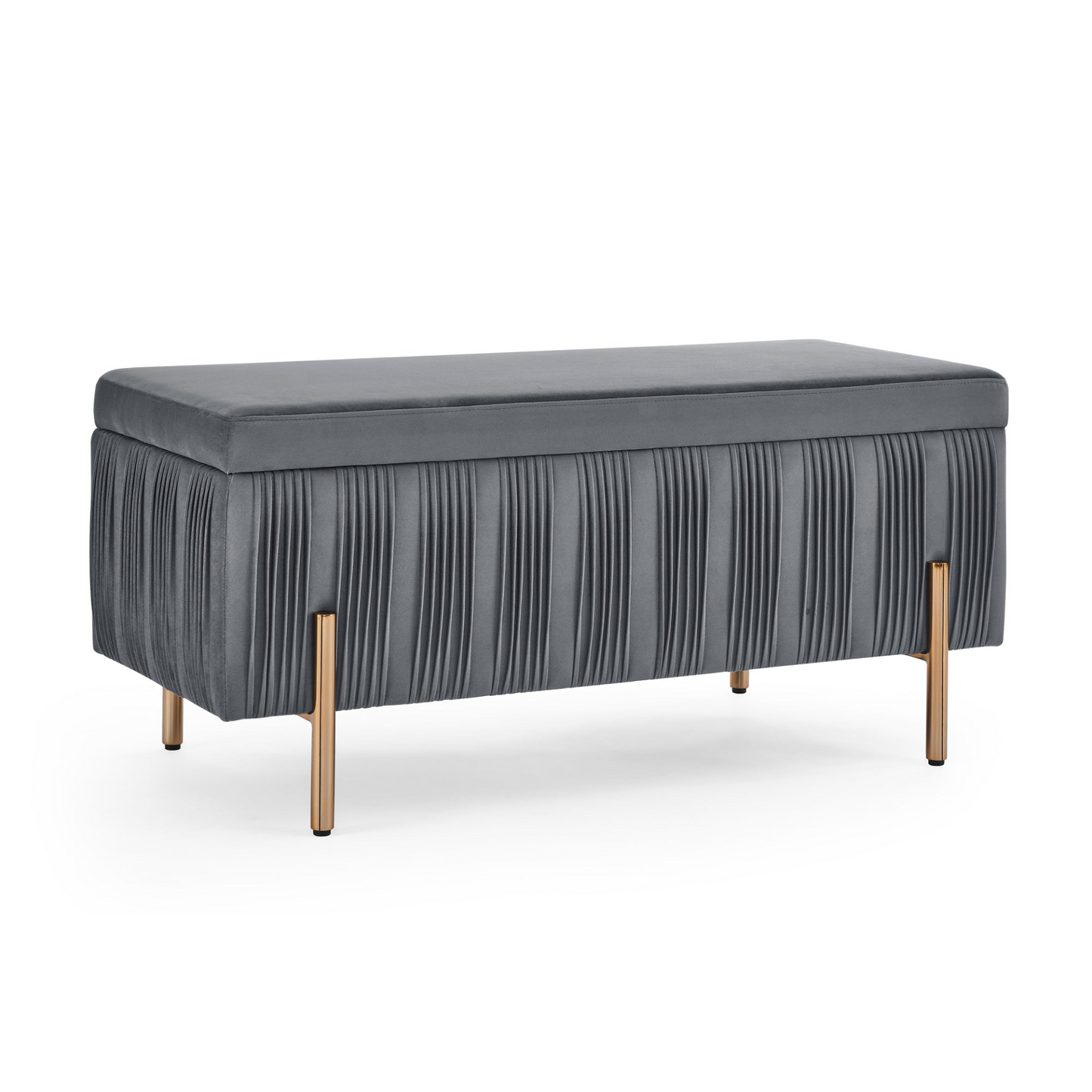 Elegant Upholstered Velvet Ottoman/Storage Bench w/Cedar Wood Veneer