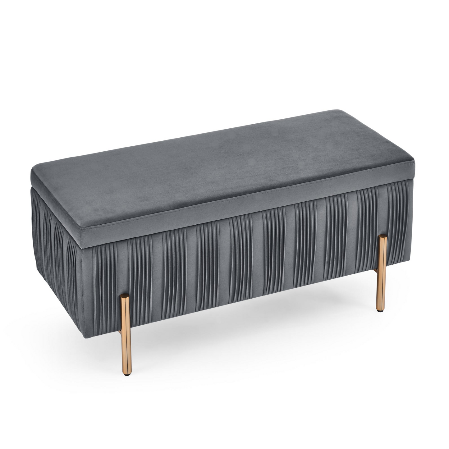 Elegant Upholstered Velvet Ottoman/Storage Bench w/Cedar Wood Veneer