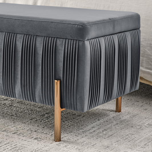 Elegant Upholstered Velvet Ottoman/Storage Bench w/Cedar Wood Veneer