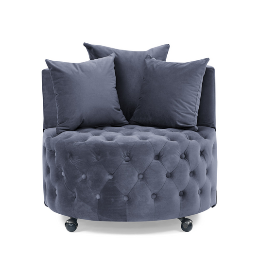 Velvet Upholstered Swivel Chair Including 3 Pillows, Grey