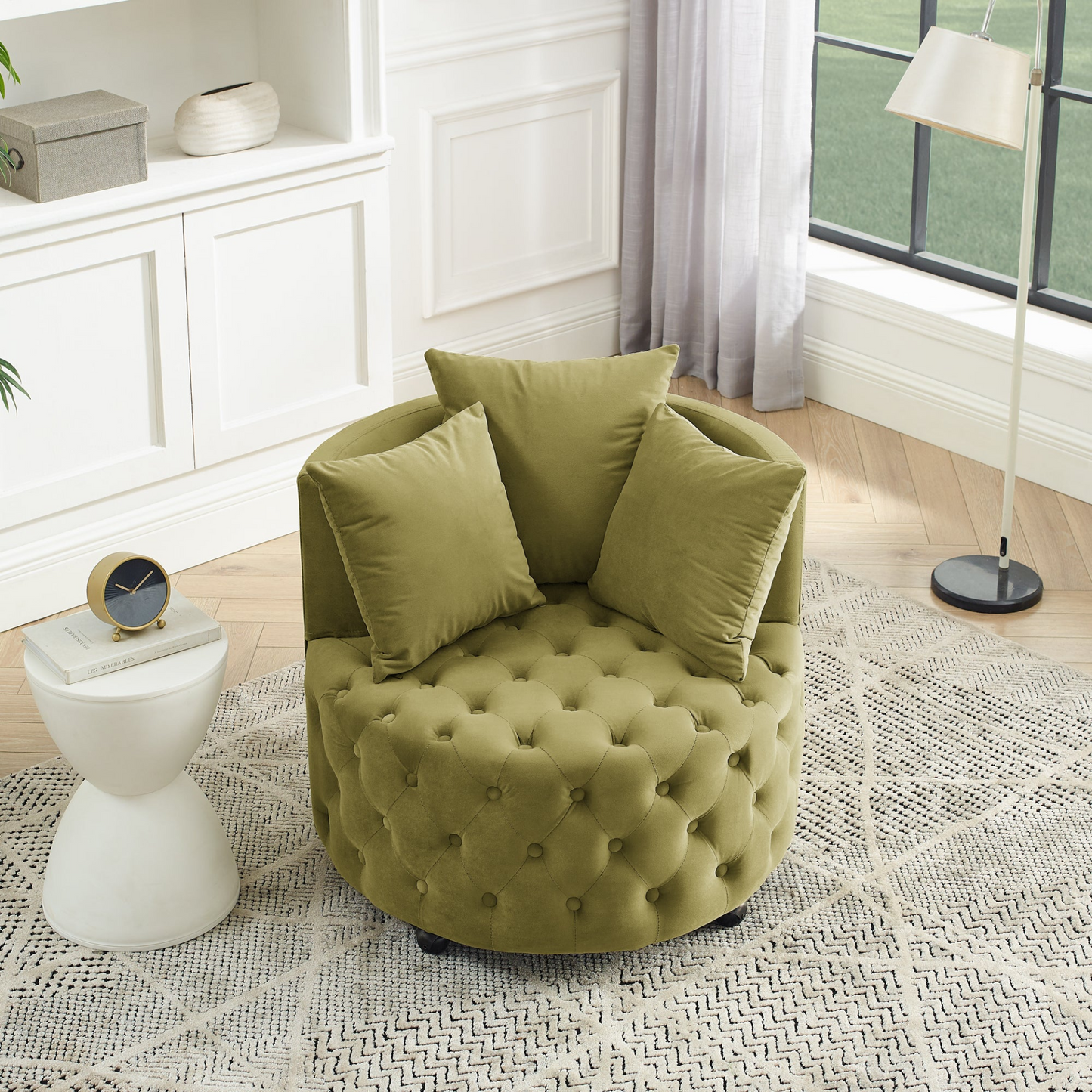 Velvet Upholstered Swivel Chair Khaki Green