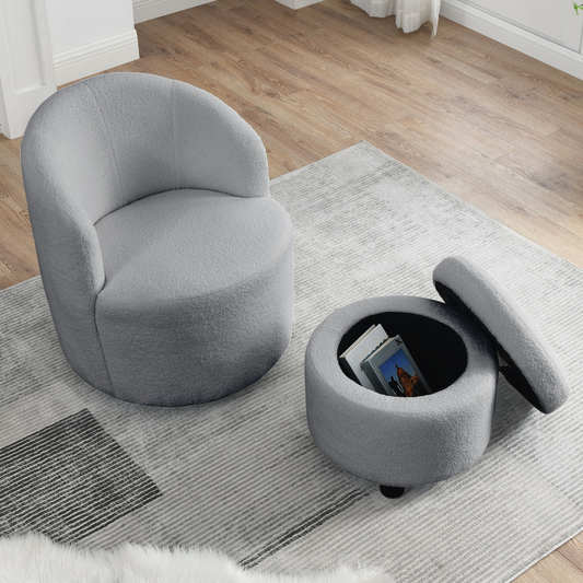 Swivel barrel chair, living room swivel chair with round storage chair, 360 ° swivel club chair, nursery, bedroom, office, hotel with upholstered modern armchair, teddy fabric