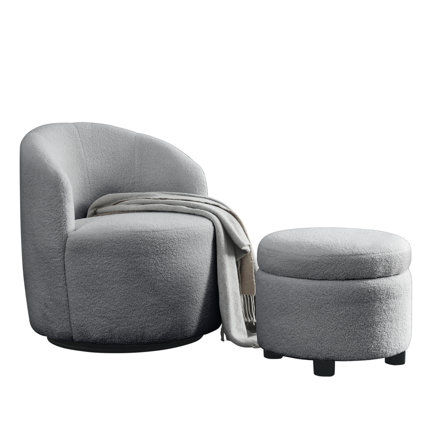 Swivel barrel chair, living room swivel chair with round storage chair, 360 ° swivel club chair, nursery, bedroom, office, hotel with upholstered modern armchair, teddy fabric