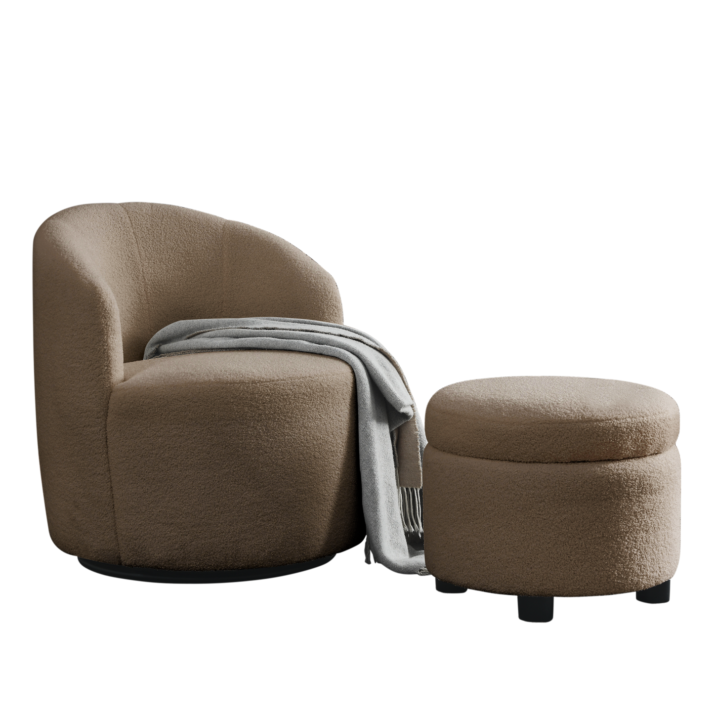 Swivel barrel chair, living room swivel chair with round storage chair, 360 ° swivel club chair, nursery, bedroom, office, hotel with upholstered modern armchair, teddy fabric