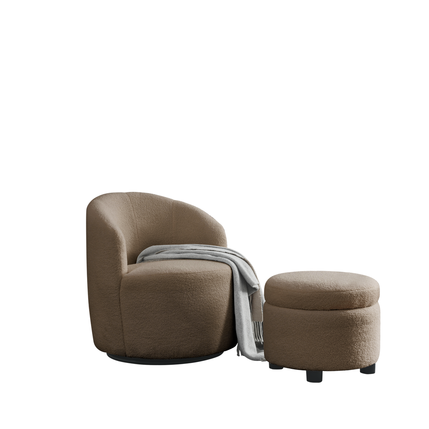 Swivel barrel chair, living room swivel chair with round storage chair, 360 ° swivel club chair, nursery, bedroom, office, hotel with upholstered modern armchair, teddy fabric