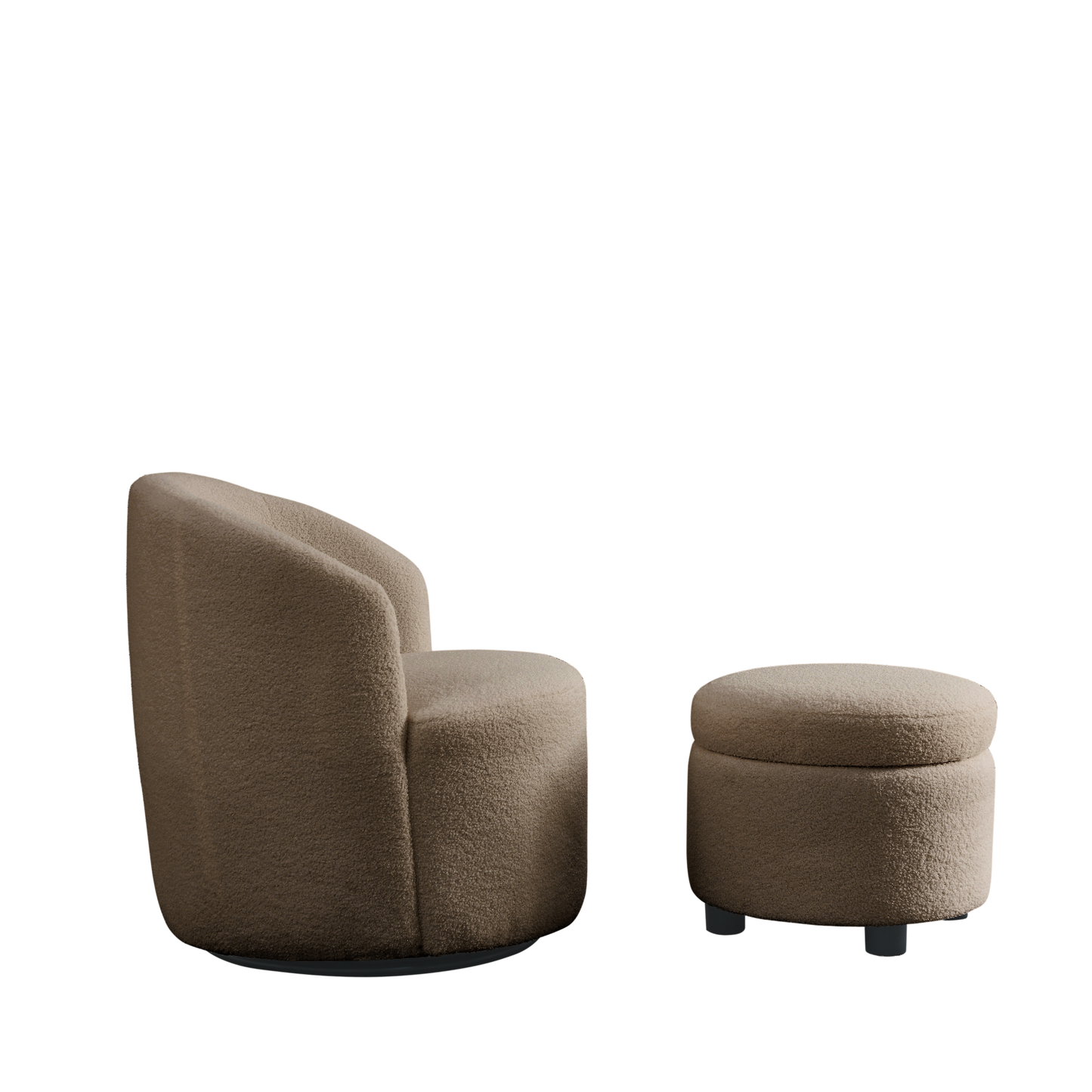 Swivel barrel chair, living room swivel chair with round storage chair, 360 ° swivel club chair, nursery, bedroom, office, hotel with upholstered modern armchair, teddy fabric