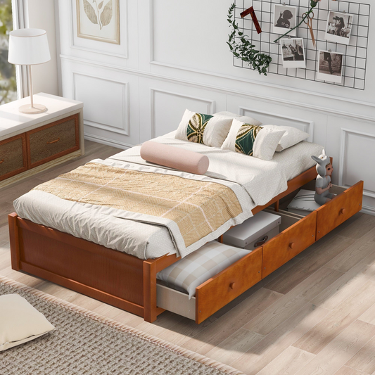 Platform Storage Bed w/3 Drawers (Twin Size)