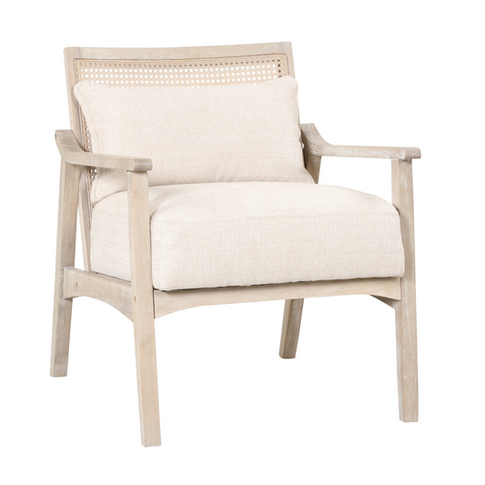Mid-Century Accent Chair w/Lumbar Pillow, Rattan Back