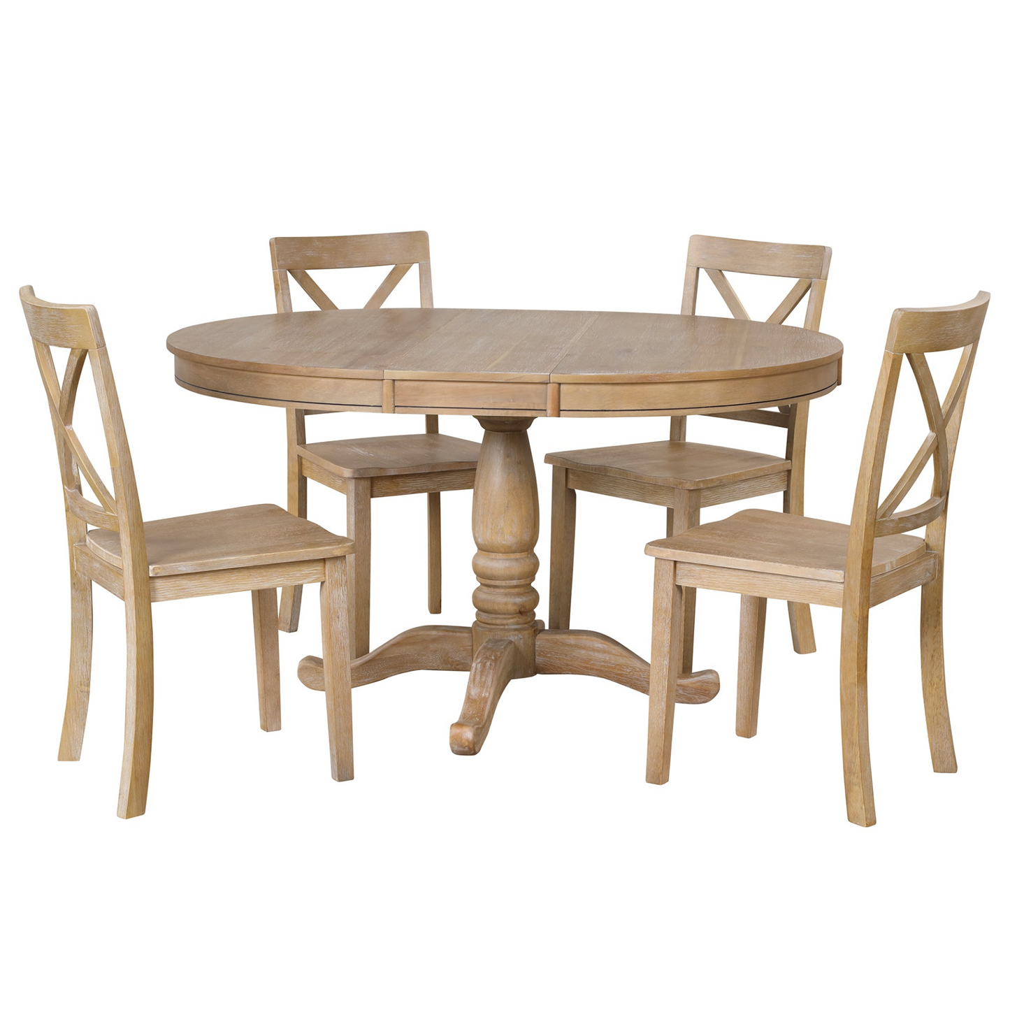 Modern Dining Table Set, Natural Wood Wash -5 pcs.