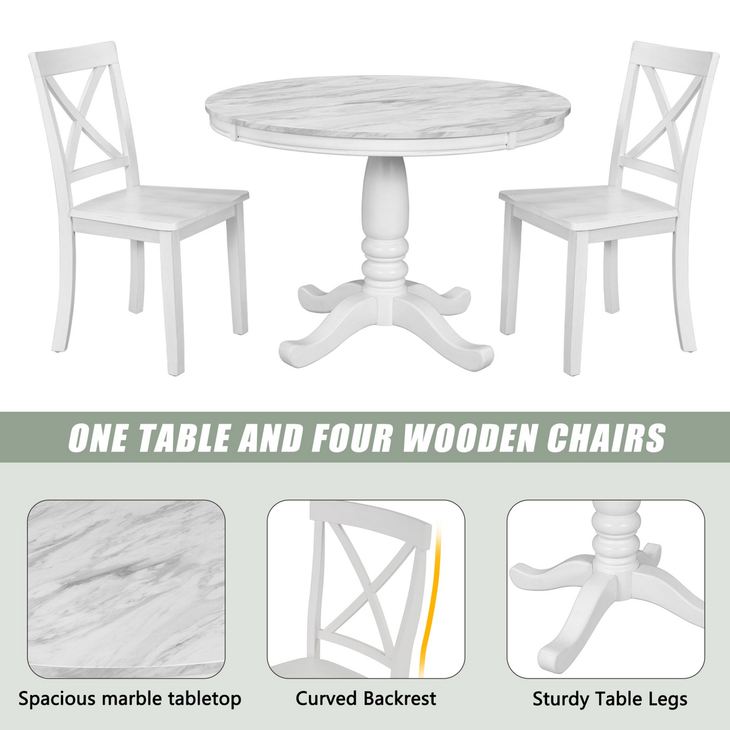 Dining Table Set, Solid Wood Table w/4 Chairs -5 pcs.