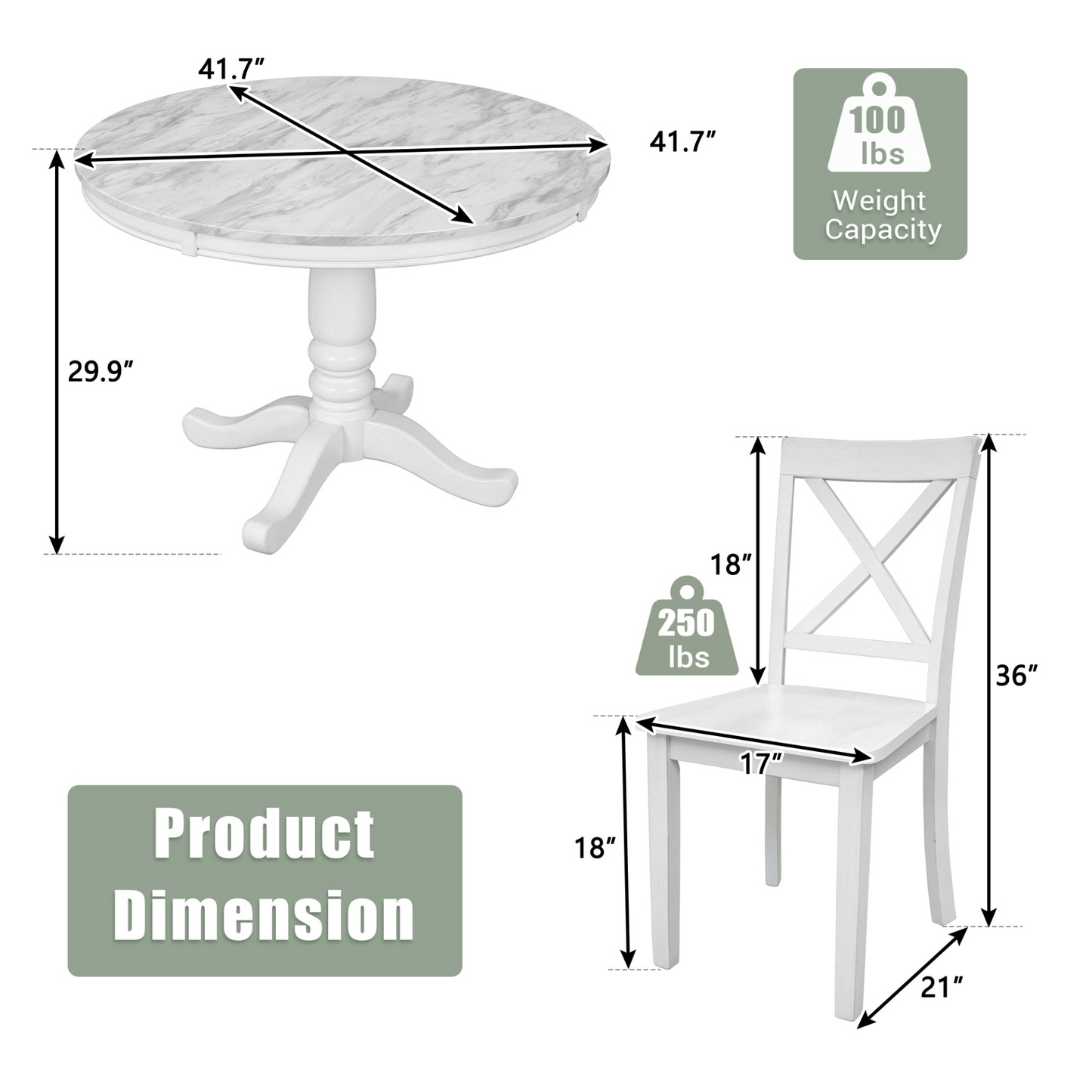 Dining Table and Chairs Set for 4 Persons -5 pcs.