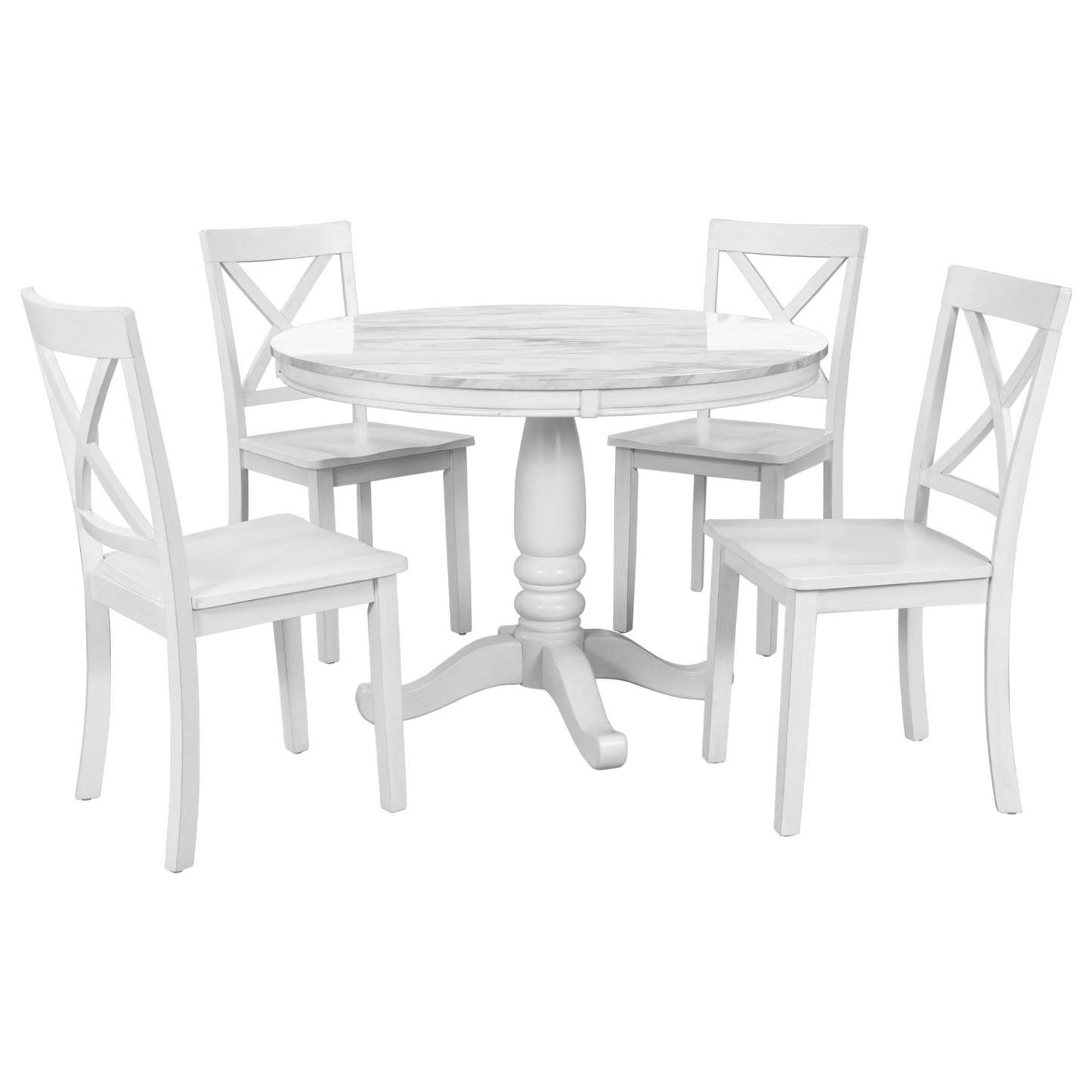 Dining Table Set, Solid Wood Table w/4 Chairs -5 pcs.