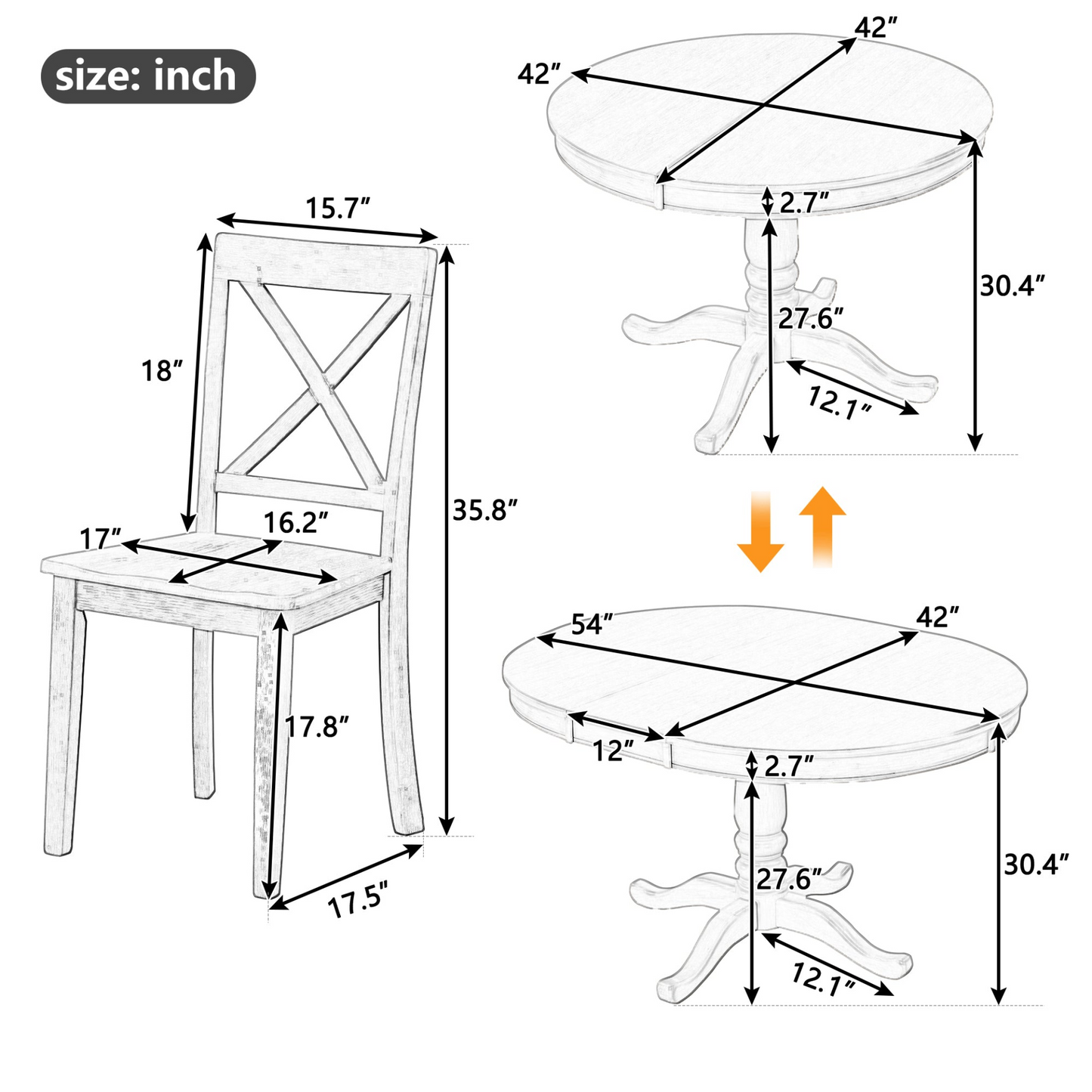 Modern Dining Table Set, Natural Wood Wash -5 pcs.