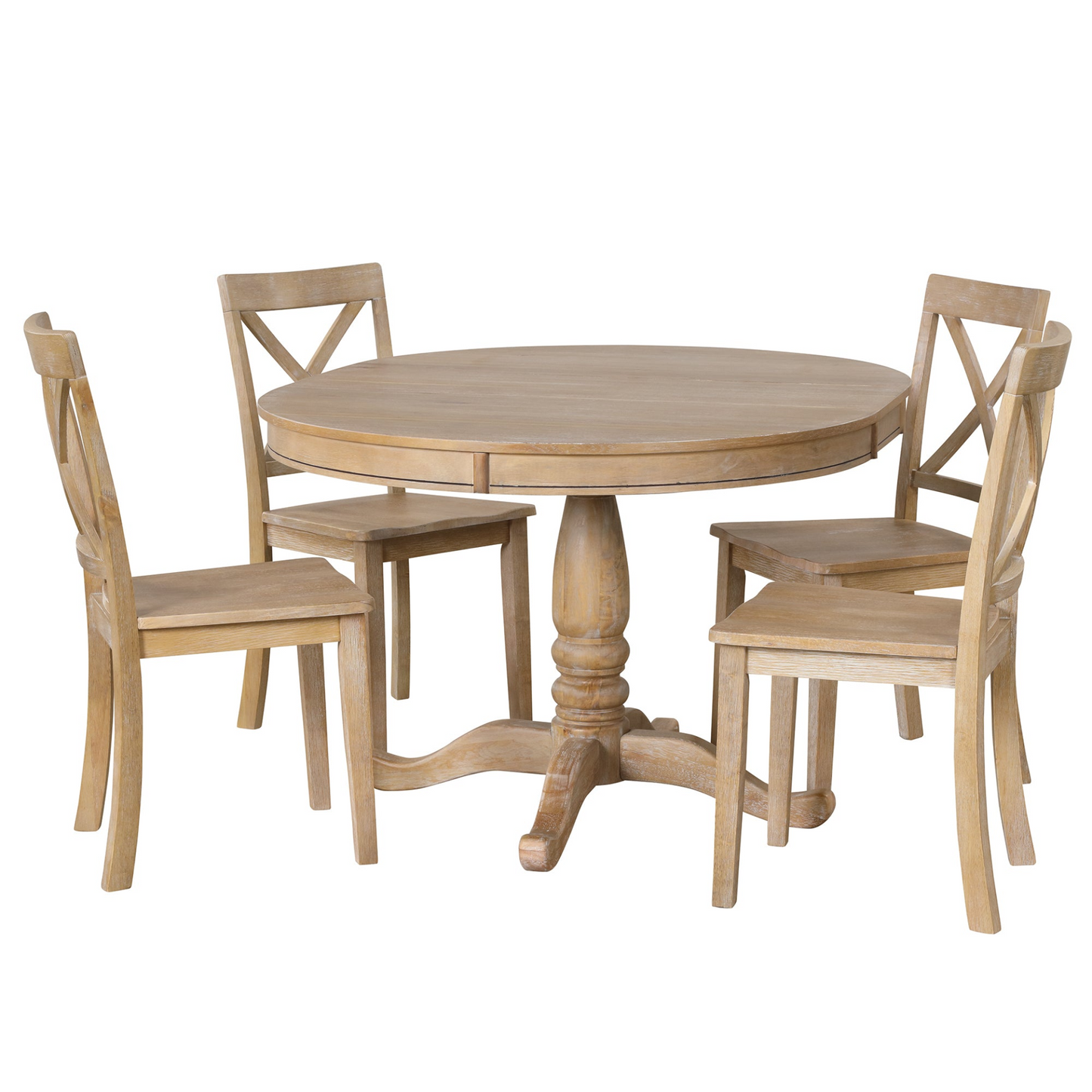 Modern Dining Table Set, Natural Wood Wash -5 pcs.