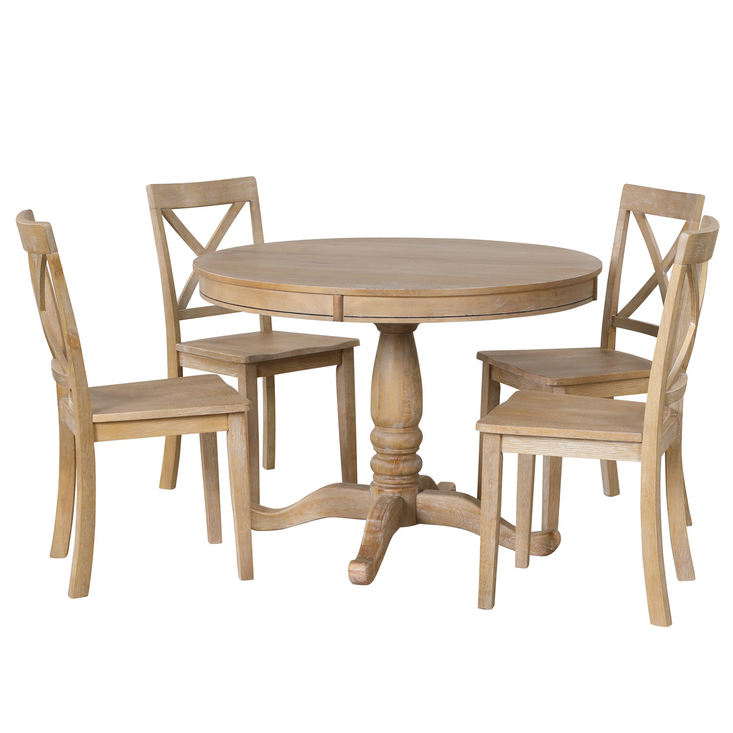 Modern Dining Table Set, Natural Wood Wash -5 pcs.