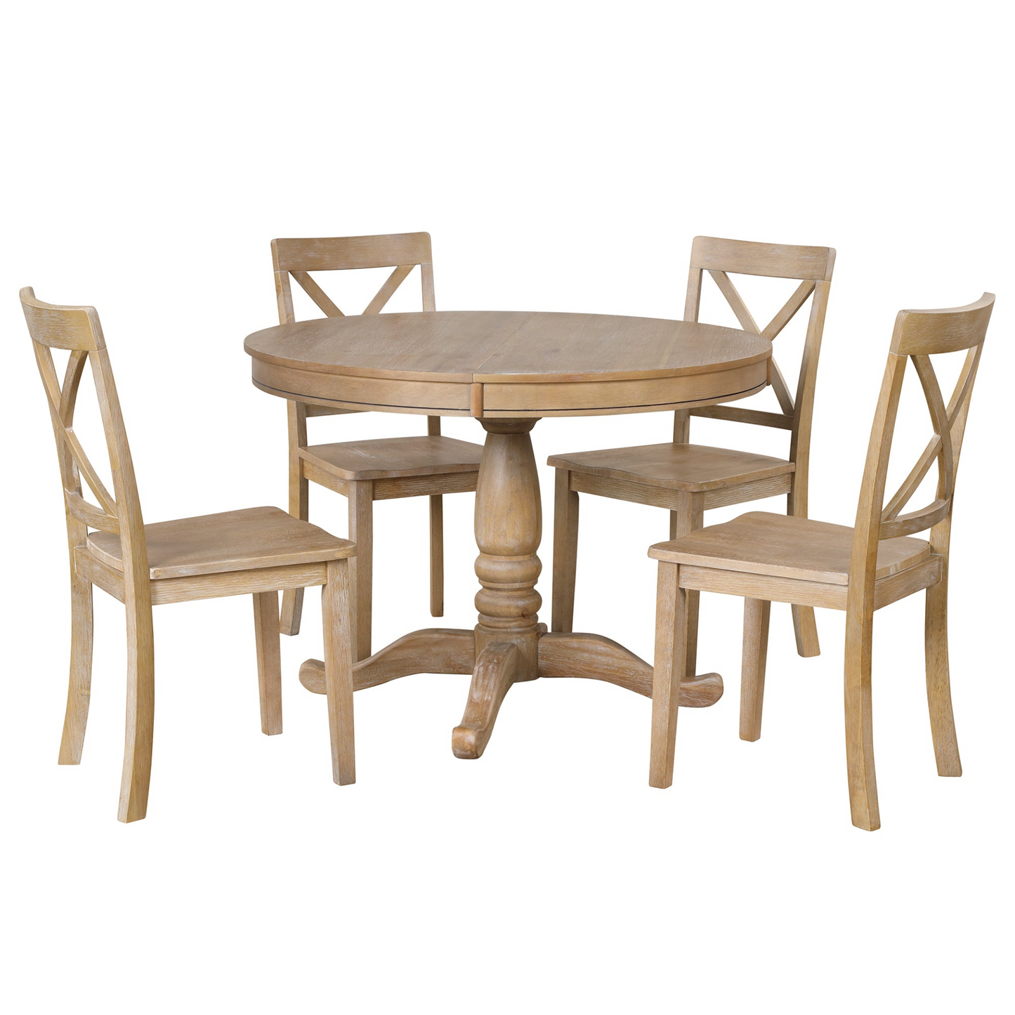 Modern Dining Table Set, Natural Wood Wash -5 pcs.