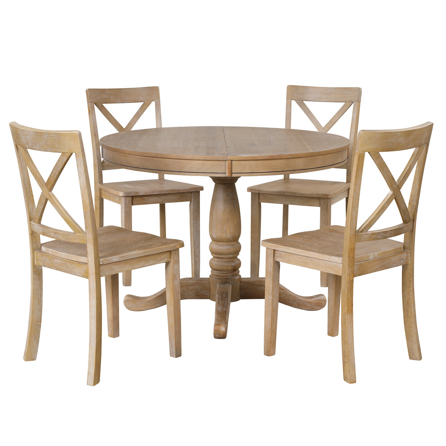 Modern Dining Table Set, Natural Wood Wash -5 pcs.