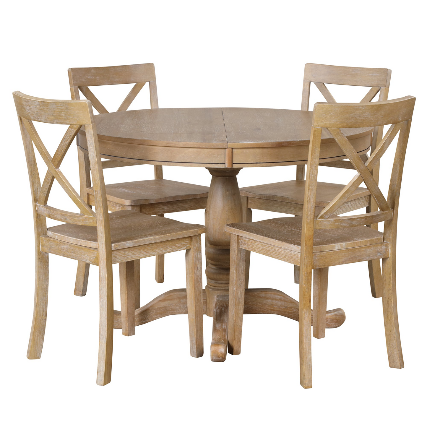 Modern Dining Table Set, Natural Wood Wash -5 pcs.