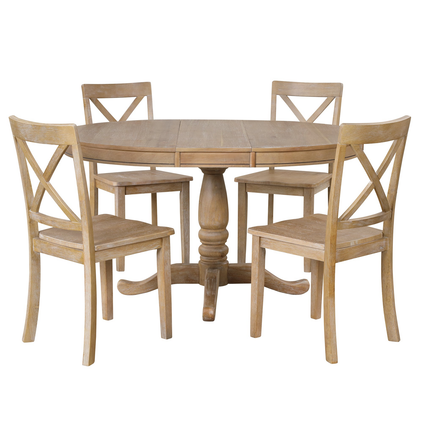 Modern Dining Table Set, Natural Wood Wash -5 pcs.